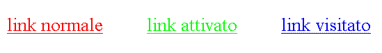 link normale link attivato link visitato