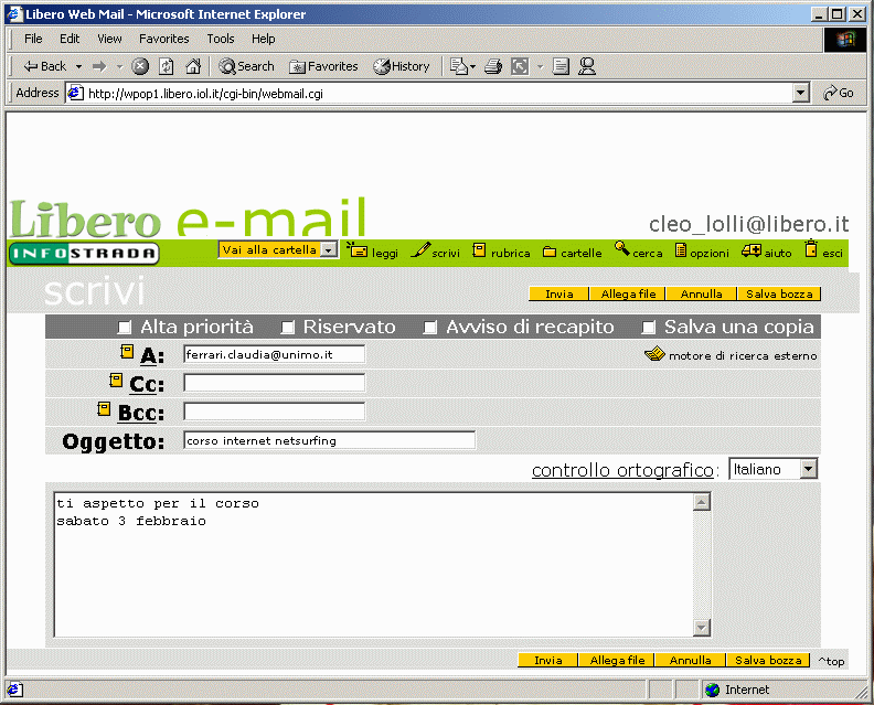scrivere un messaggio